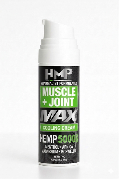 Muscle+Joint MAX 5000mg ultra-strength hemp cream for muscle and joint relief with magnesium, arnica, Boswellia, MSM, and essential oils